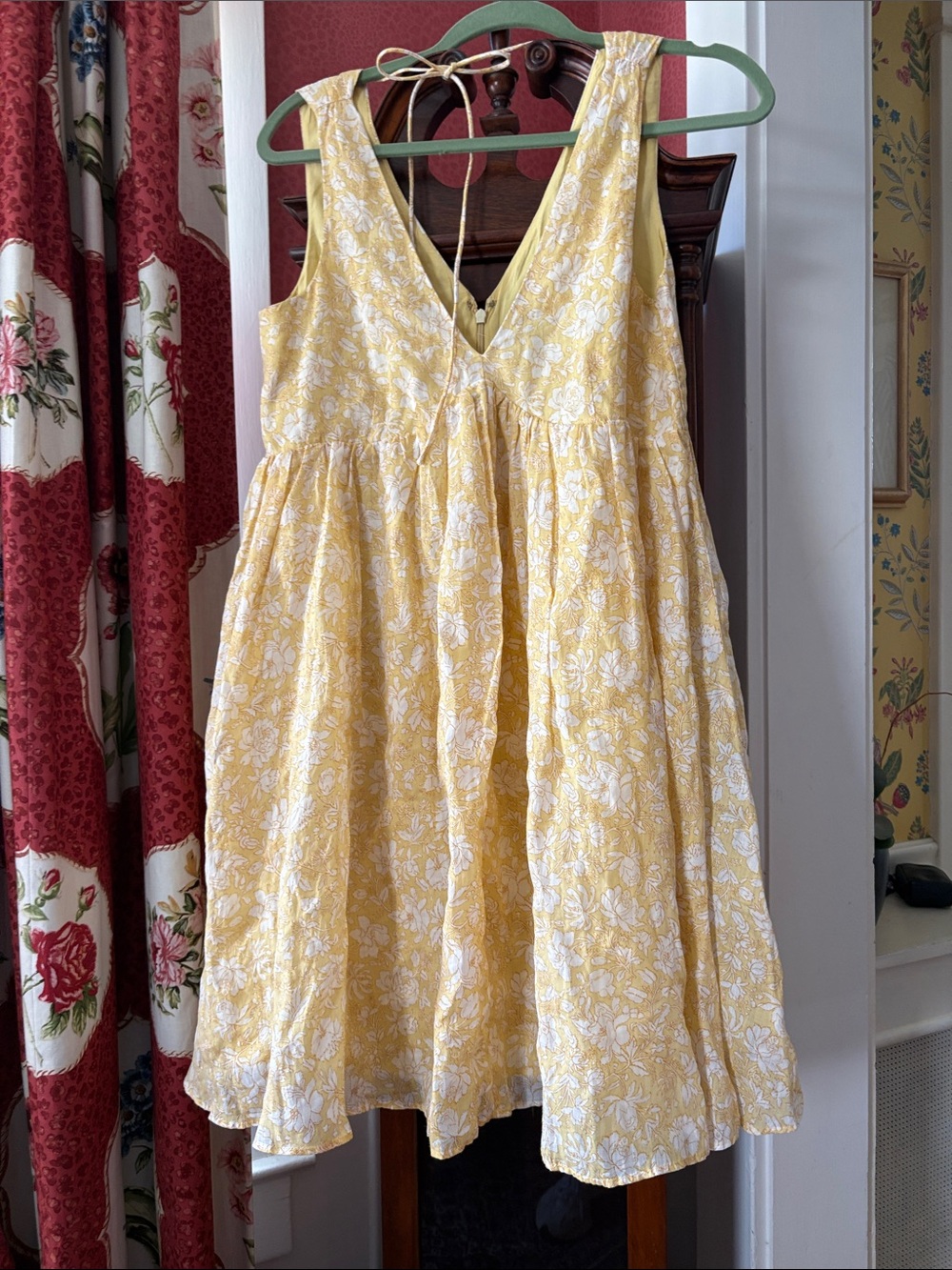 J. Crew Yellow and White Floral V-Neck Casual Dress